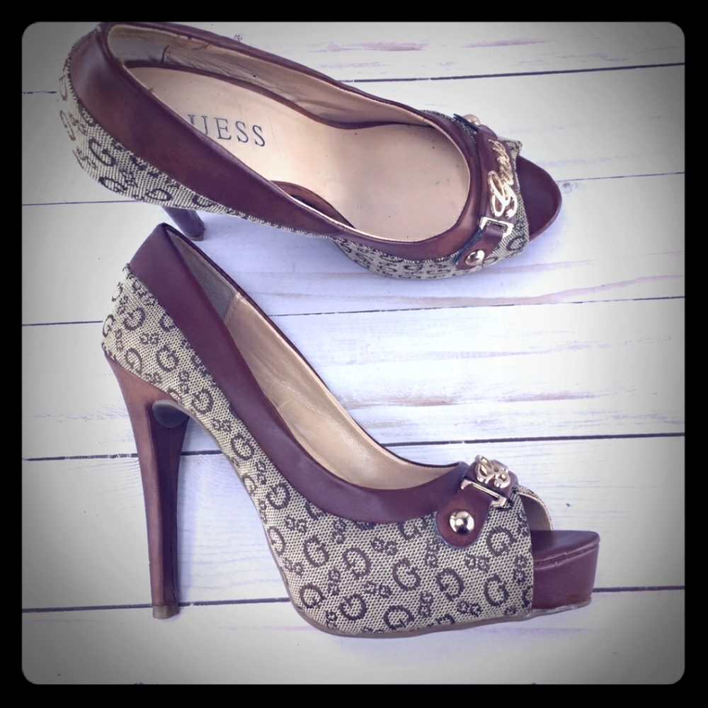 Signature Guess canvas Peep-toe